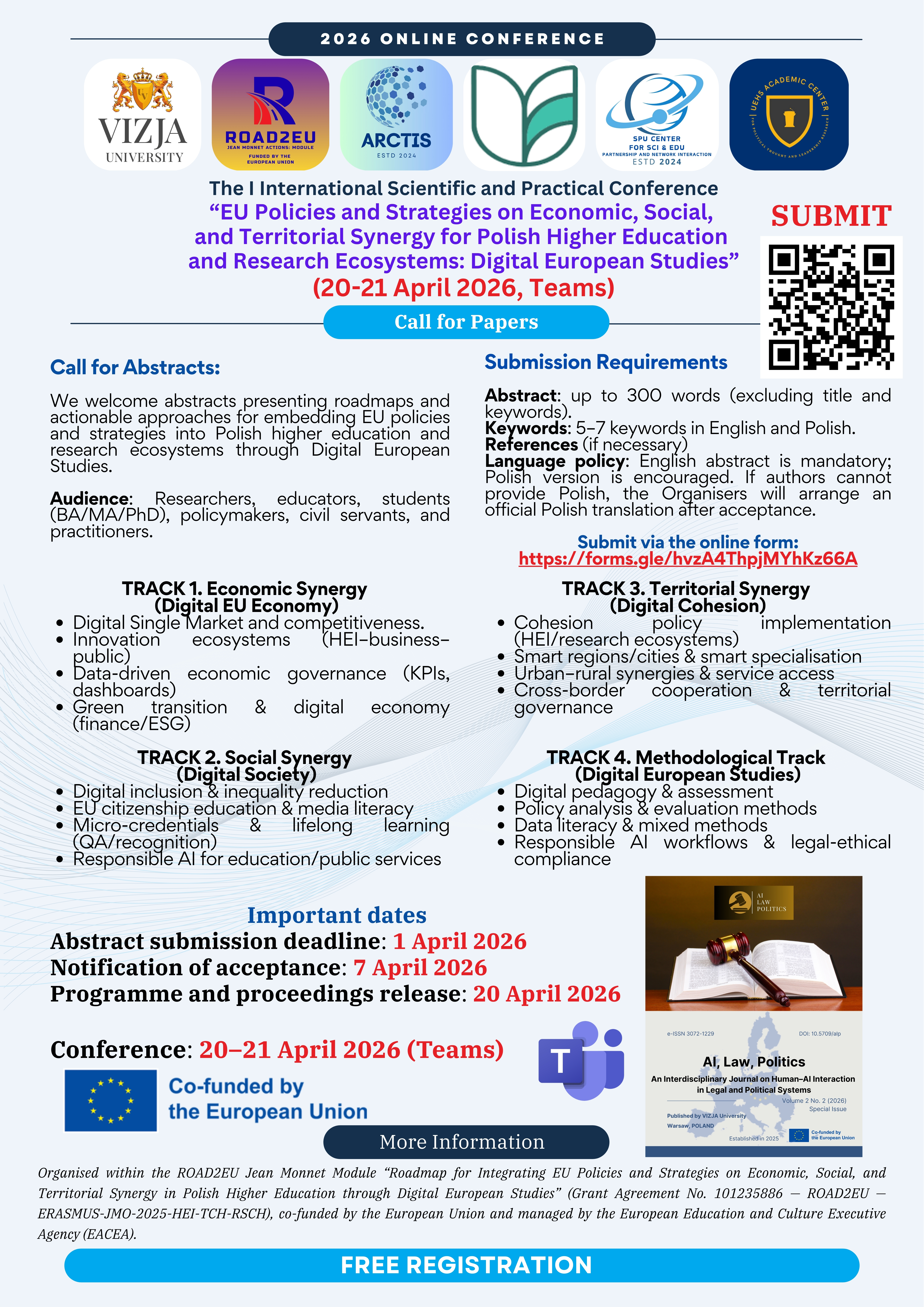 Official announcement of the first ROAD2EU international conference, held online on 20–21 April 2026