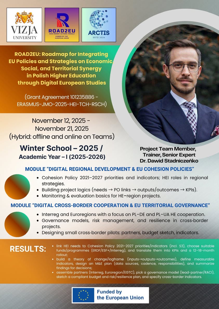 ROAD2EU Winter School 2025 profile card presenting Territorial Track expert Dawid Stadniczeńko.