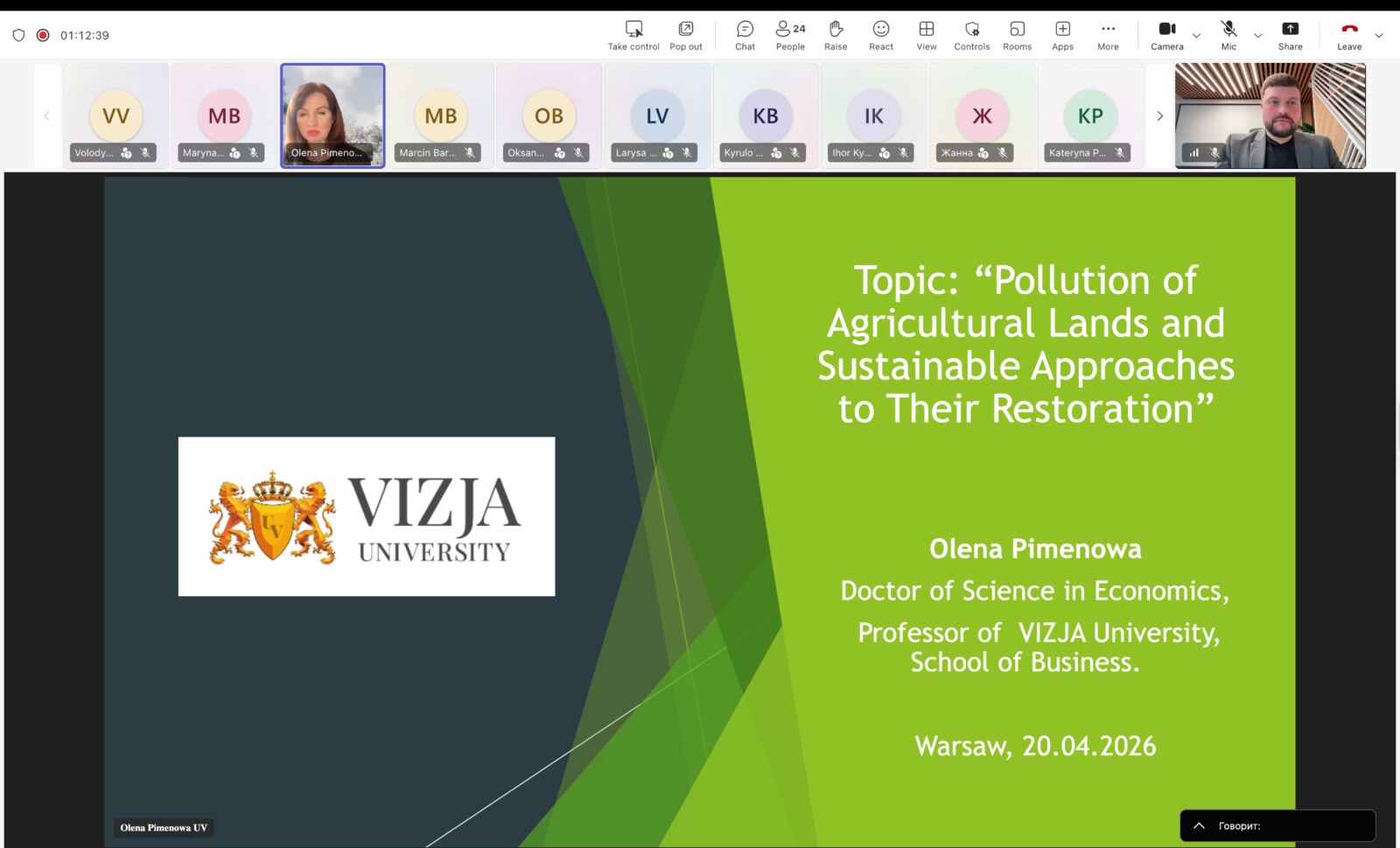 Presentation on agricultural land pollution and sustainable restoration at the ROAD2EU Conference 2026