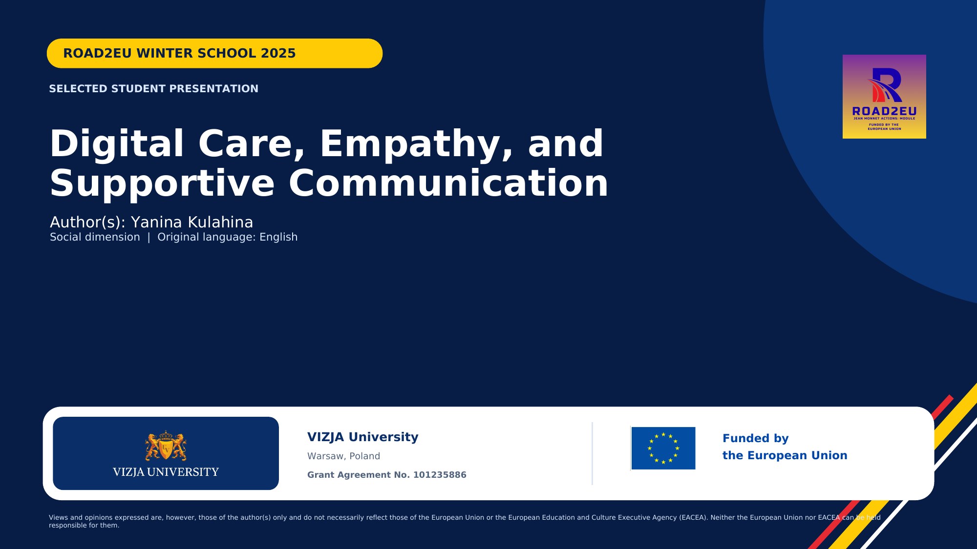 ROAD2EU Winter School presentation on digital care, empathy and supportive communication