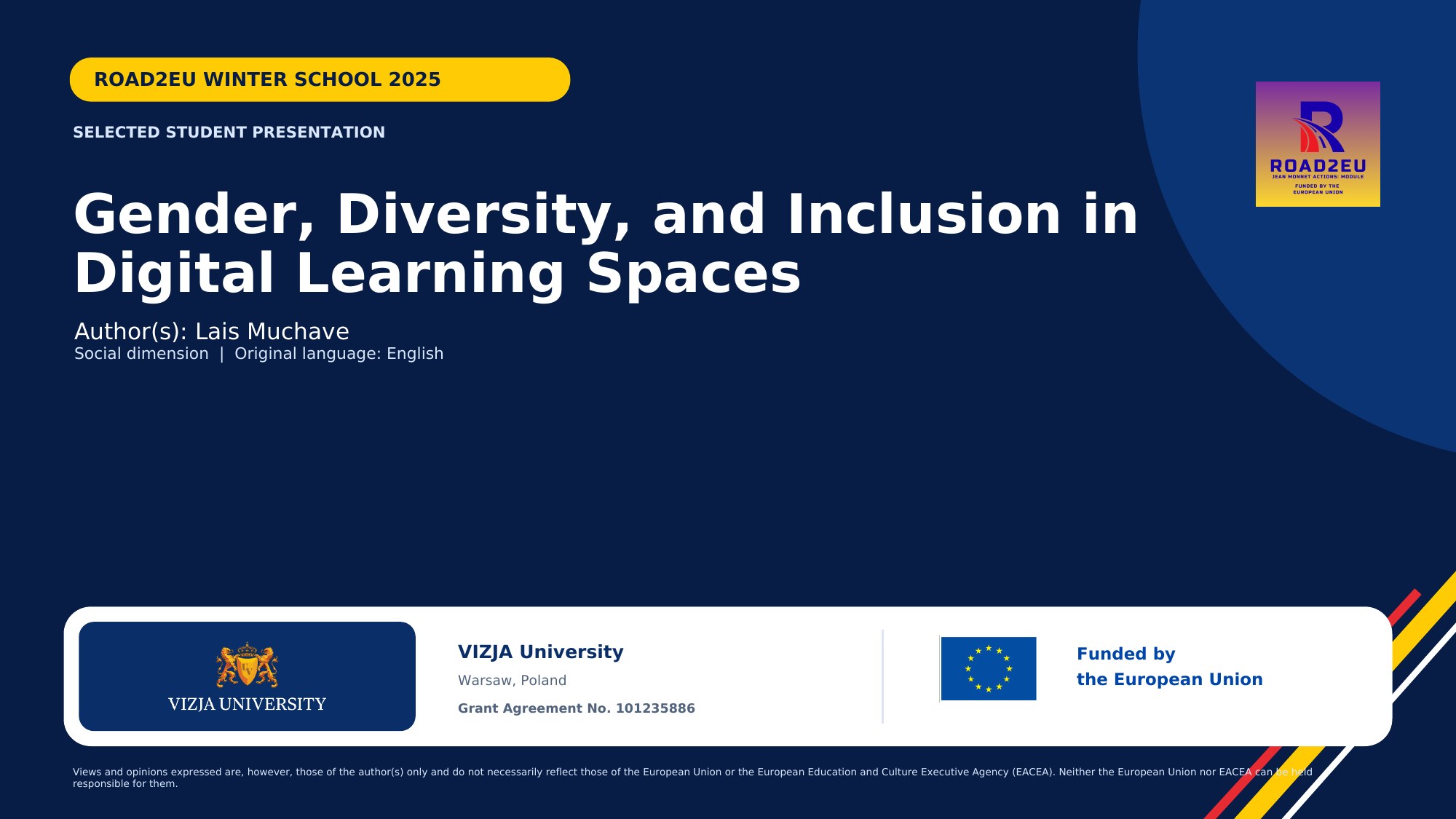 ROAD2EU Winter School presentation on gender, diversity and inclusion in digital learning spaces