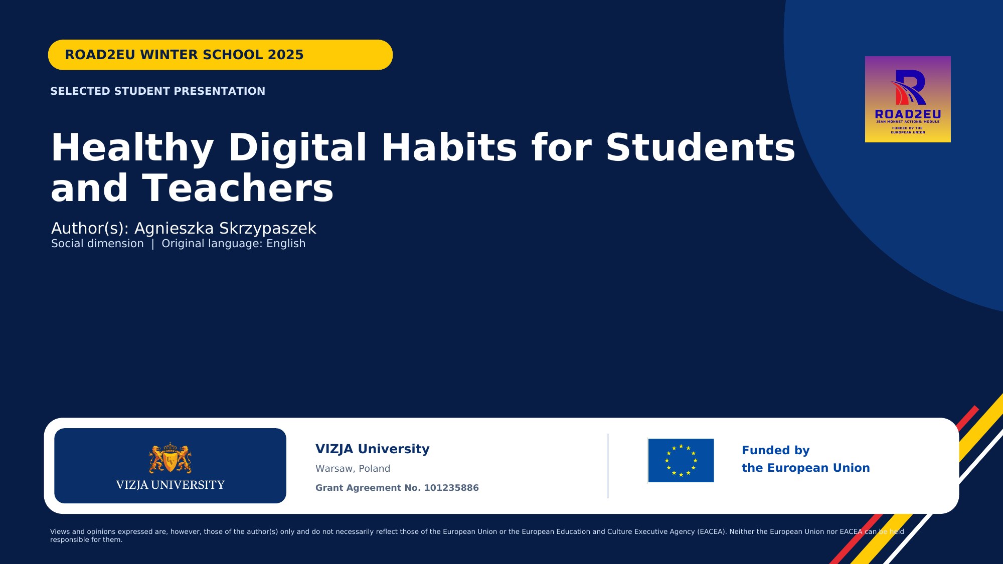 ROAD2EU Winter School presentation on healthy digital habits for students and teachers