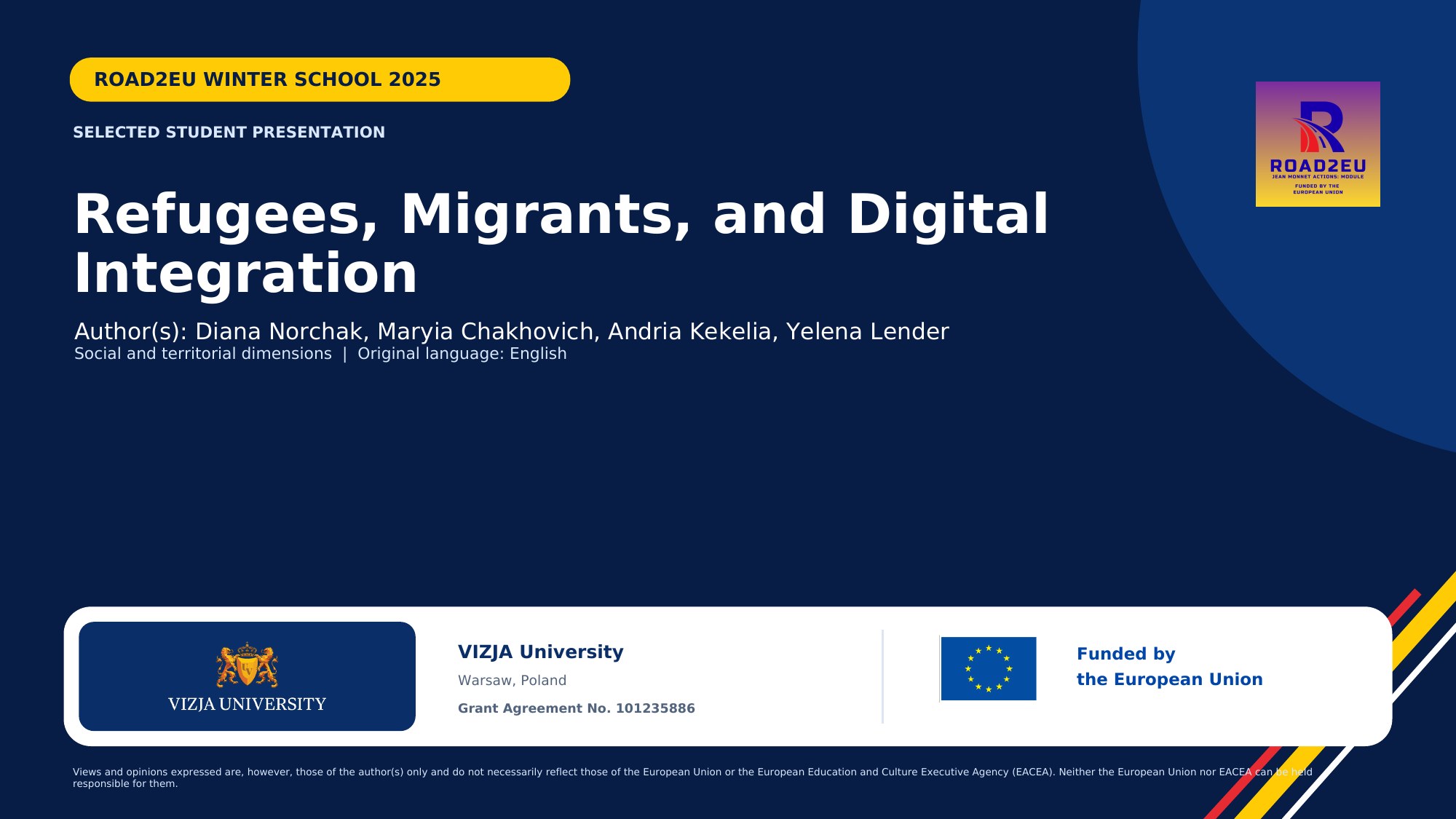 ROAD2EU Winter School presentation on refugees, migrants and digital integration