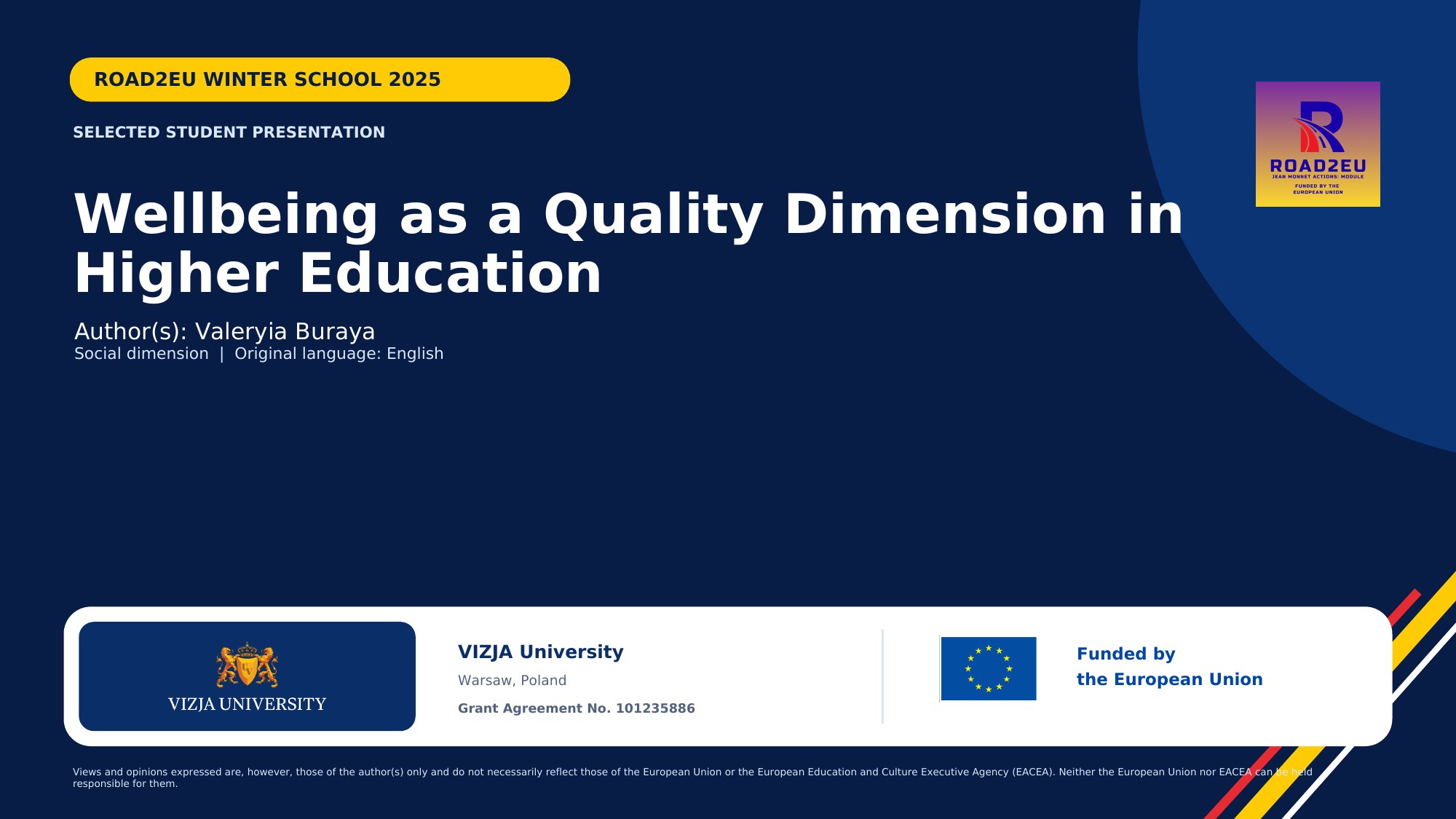 ROAD2EU Winter School presentation on wellbeing as a quality dimension in higher education
